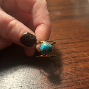 Gold Double Band Turquoise Ring Size 6.5